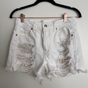 American Eagle White Denim High-Waisted Mom Shorts